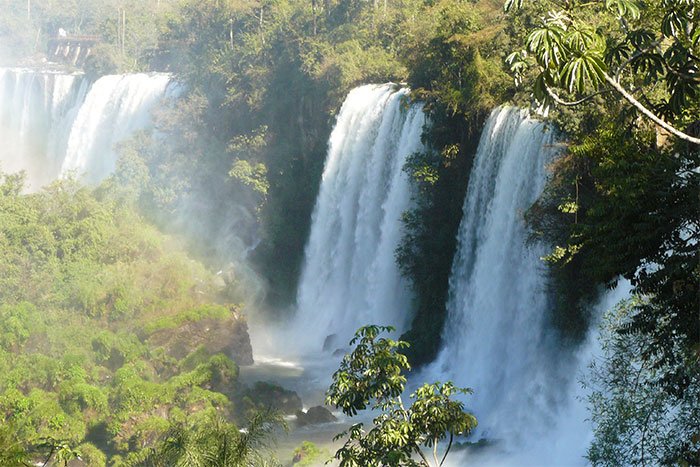 Saltos de las Cataratas del Iguazú cayendo entre la selva paranaense